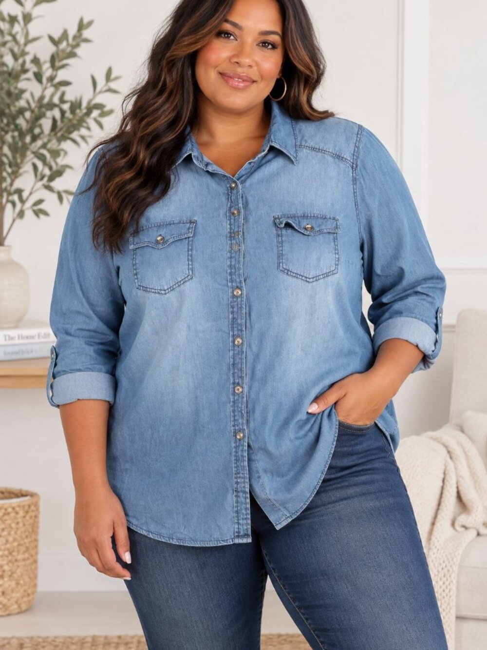 Torrid Chambray Denim Button Down Shirt 2X Western